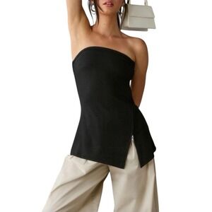 Maeve x Anthropologie Asymmetrical Zipper Tube Top Black/Noir Size Large